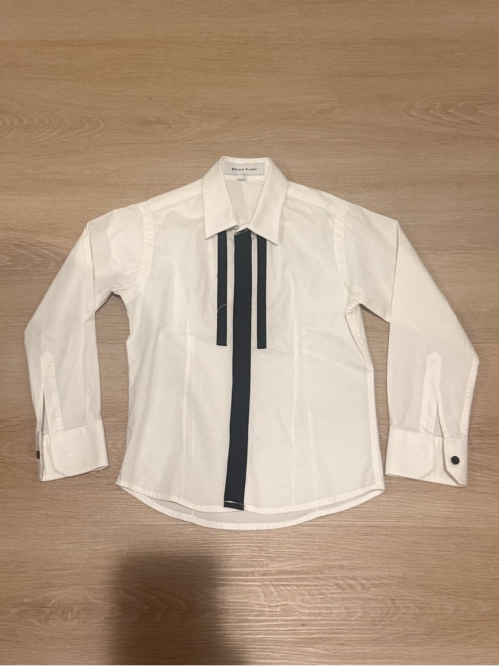 BRIAN RUSH KIDS BOYS LONG SLEEVE DRESS SHIRT, SIZE US 5, BLACK/WHITE